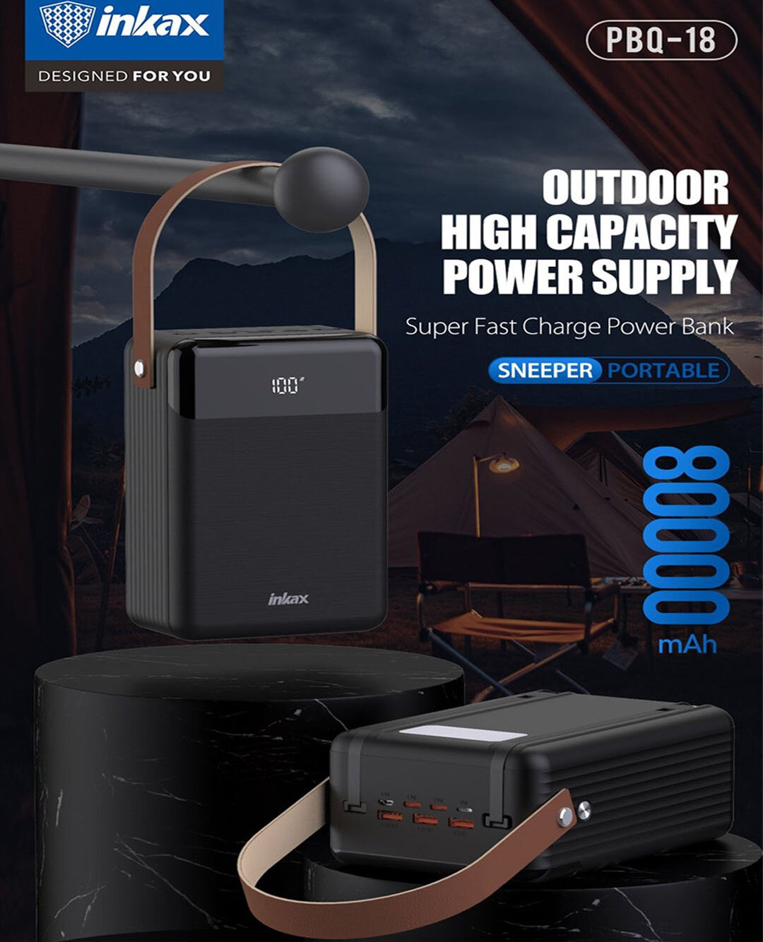 Внешний аккумулятор "Power Bank Inkax PBQ - 18" 80000 ма / Ач, 22.5 W / PD 20 W