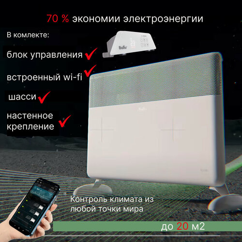 Изображение товара Инверторный конвектор Ballu Apollo BEC/AT-1500-4I с Wi-Fi и шасси, 20м2