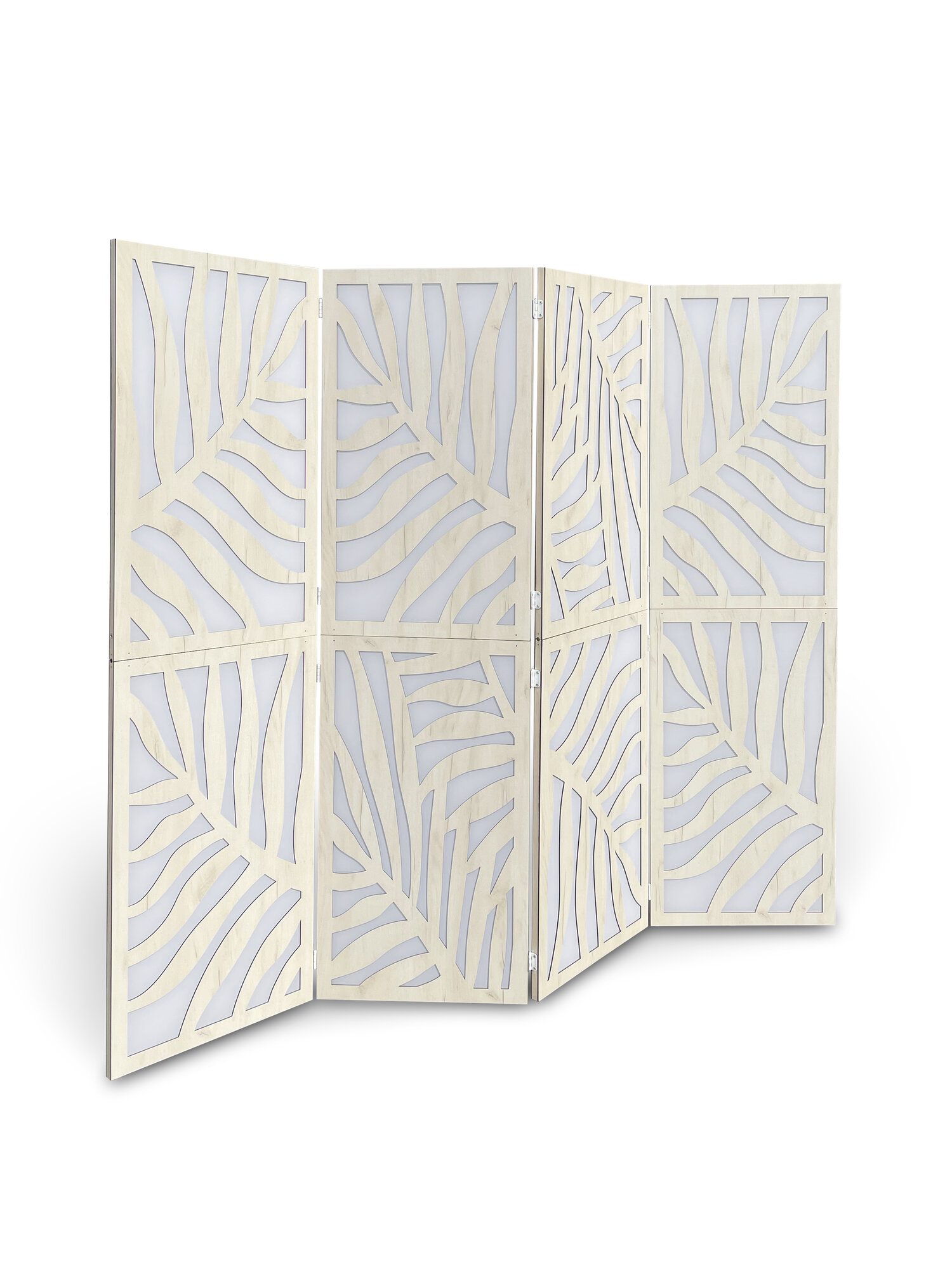 Ширма-перегородка MIKS РШП-2*4, белая, напольная, складная, с узором папоротник, дерево, лхдф