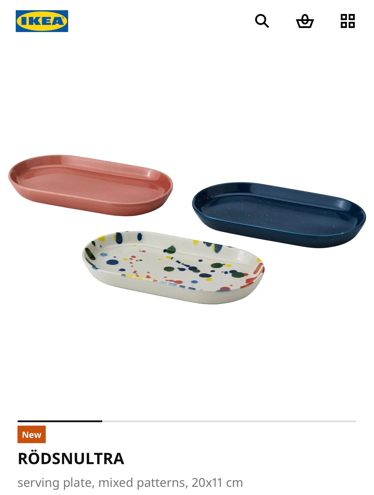 Тарелка сервировочная RÖDSNULTRA IKEA, набор 3 шт, смешанный узор, 20х11х2 см