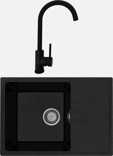 Изображение товара Комплект Мойка Practik PR-M 600-004, черный оникс / Смеситель РМС Sus124blk 017F, черный