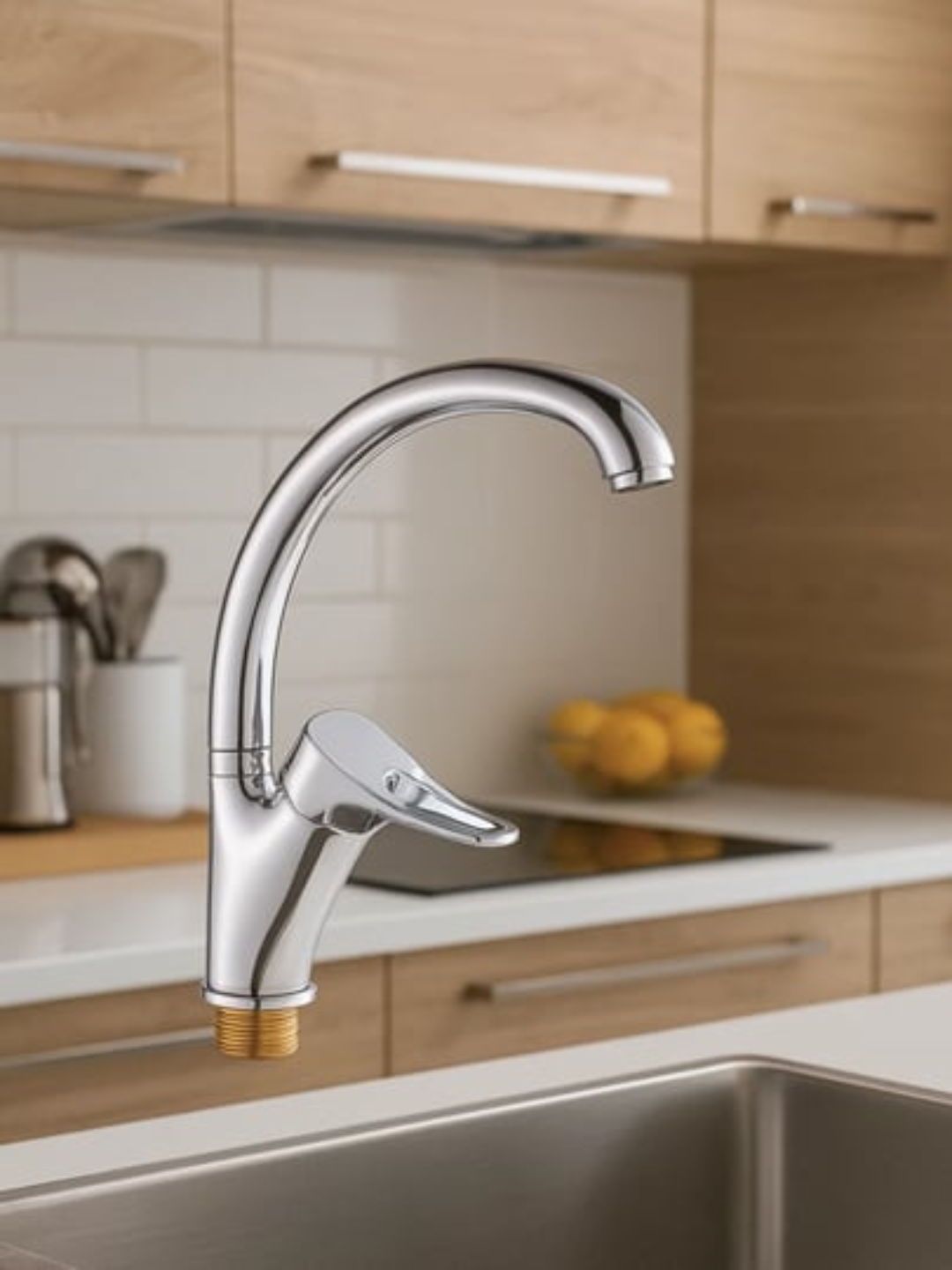 Смеситель для кухни из латуни с высоким изливом и однорычажным управлением