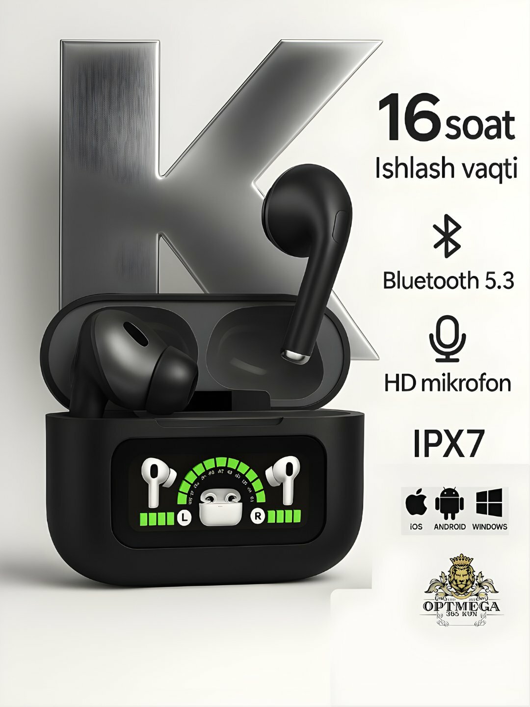 Беспроводные наушники K18 Max, PRO ANC/ENC мощные басы и длительная работа, Pods Pro - Черный