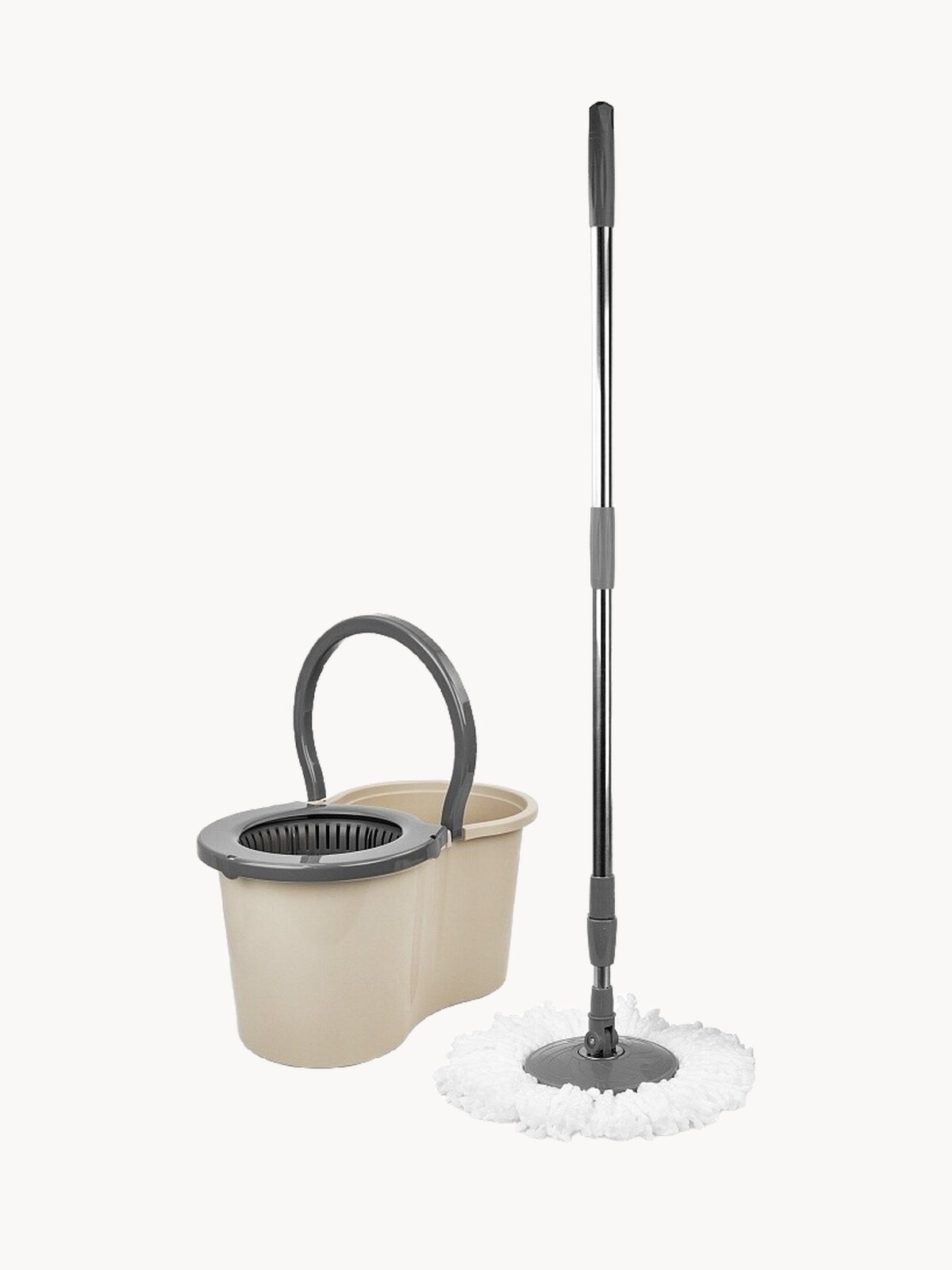 Швабра с отжимом и ведром, комплект для уборки VERDE SPIN MOP бежевый