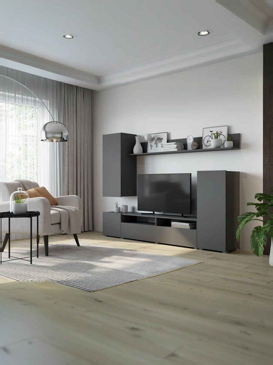 Гостиная Горизонт Лира ЛДСП серый графит 213 см х 168 см х 35 см