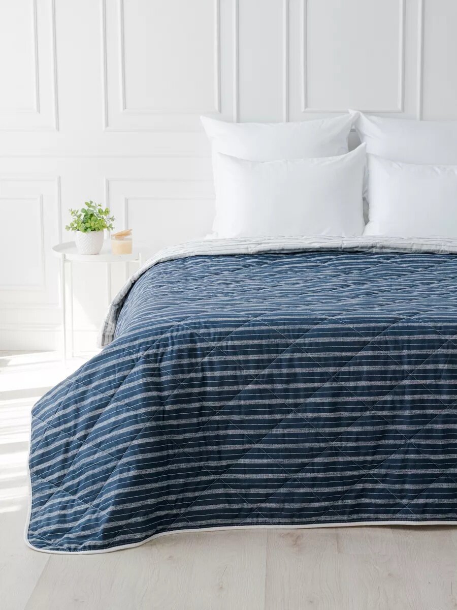 Покрывало на кровать 180х220 двусторонее YERRNA, 100% хлопок (перкаль), стеганое — фото 1