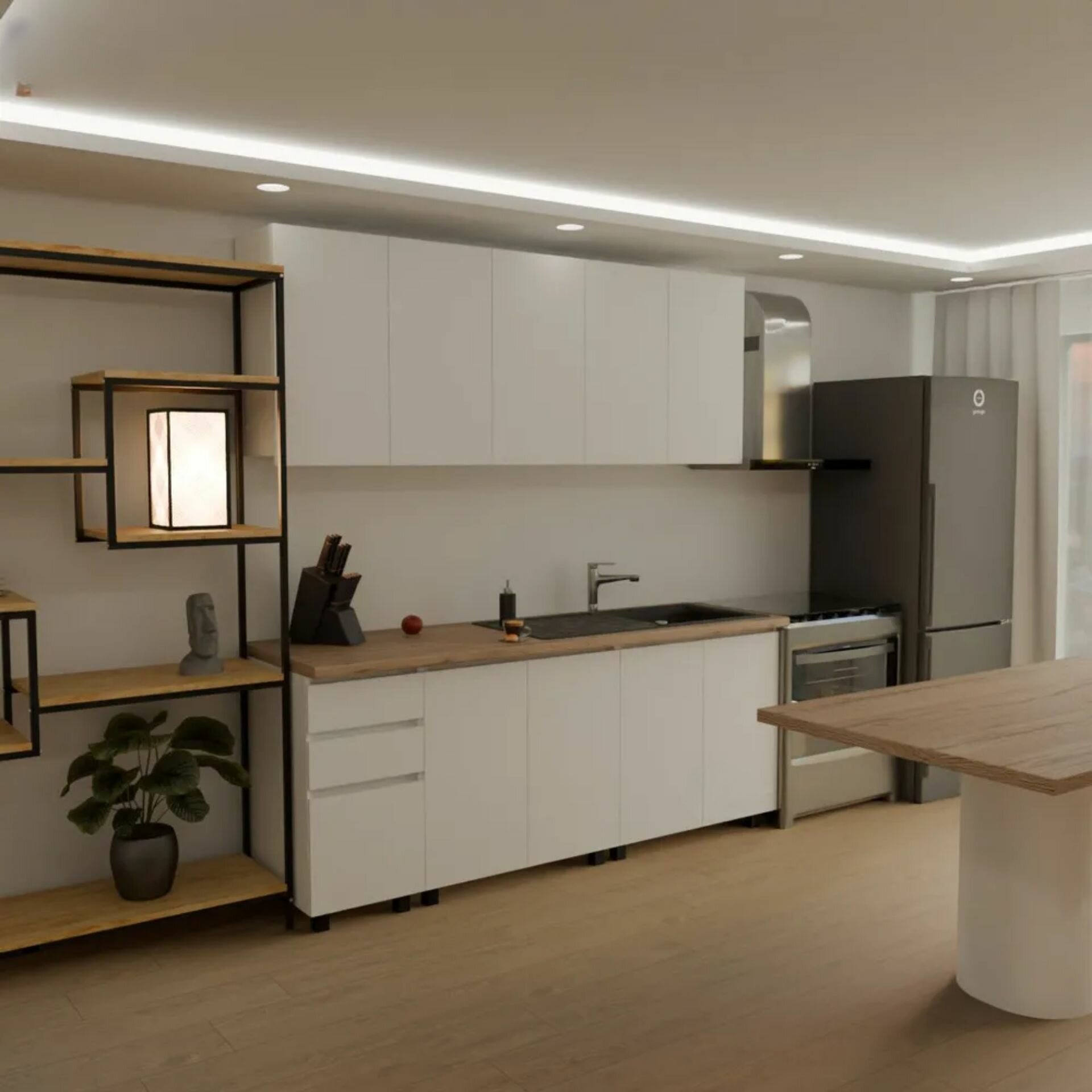 Кухонный гарнитур (кухня) Ричард 2.0/ Мори Белый/Белый  столешница Дуб кера 38 мм 2000х2178х600 мебельный РАЙ