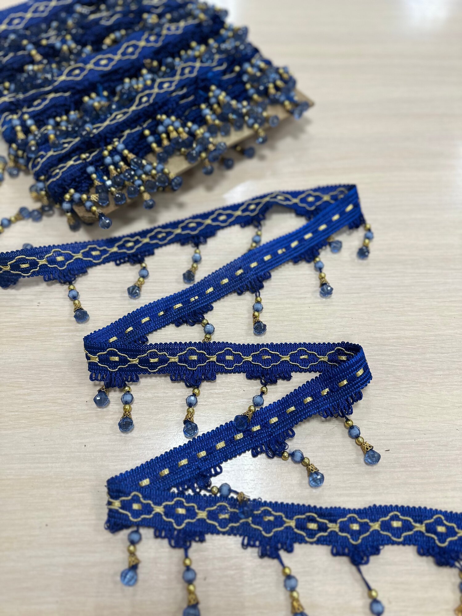 Тесьма бахрома-стеклярус синий, 3м — фото 1