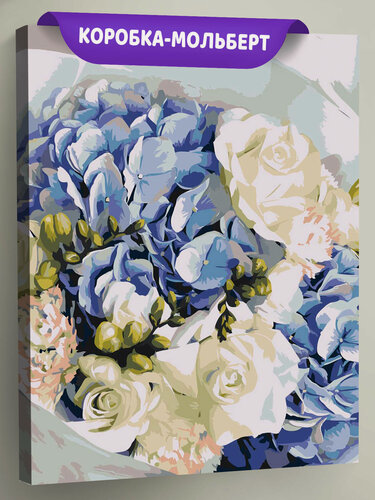 Изображение товара Картина по номерам на холсте с подрамником 40x50 "Картина по номерам Букет цветов розы гвоздики и гортензия" яркая