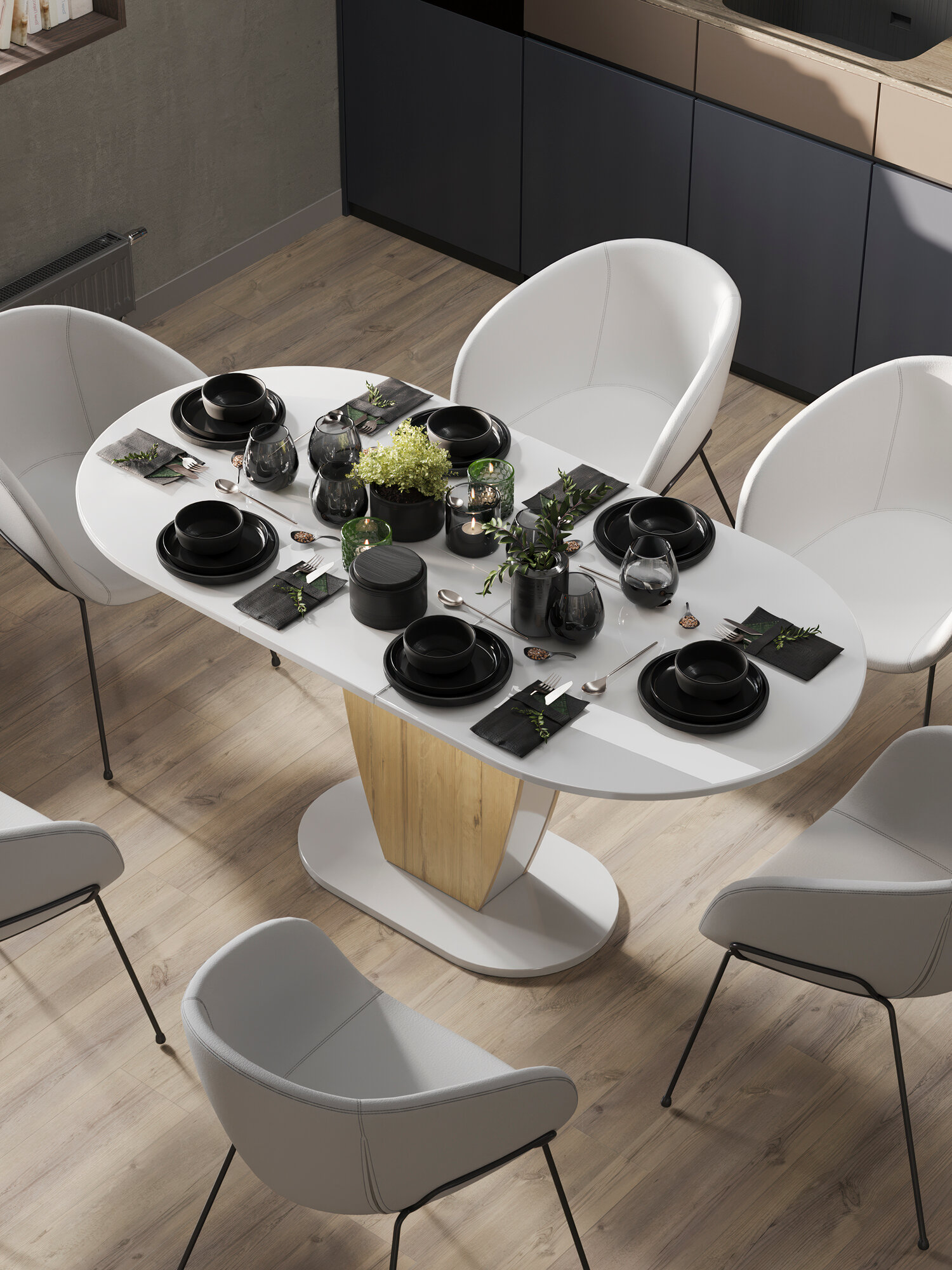 Стол кухонный раздвижной , со стеклом Монреаль тип 1 (Белый глянец/бунратти)