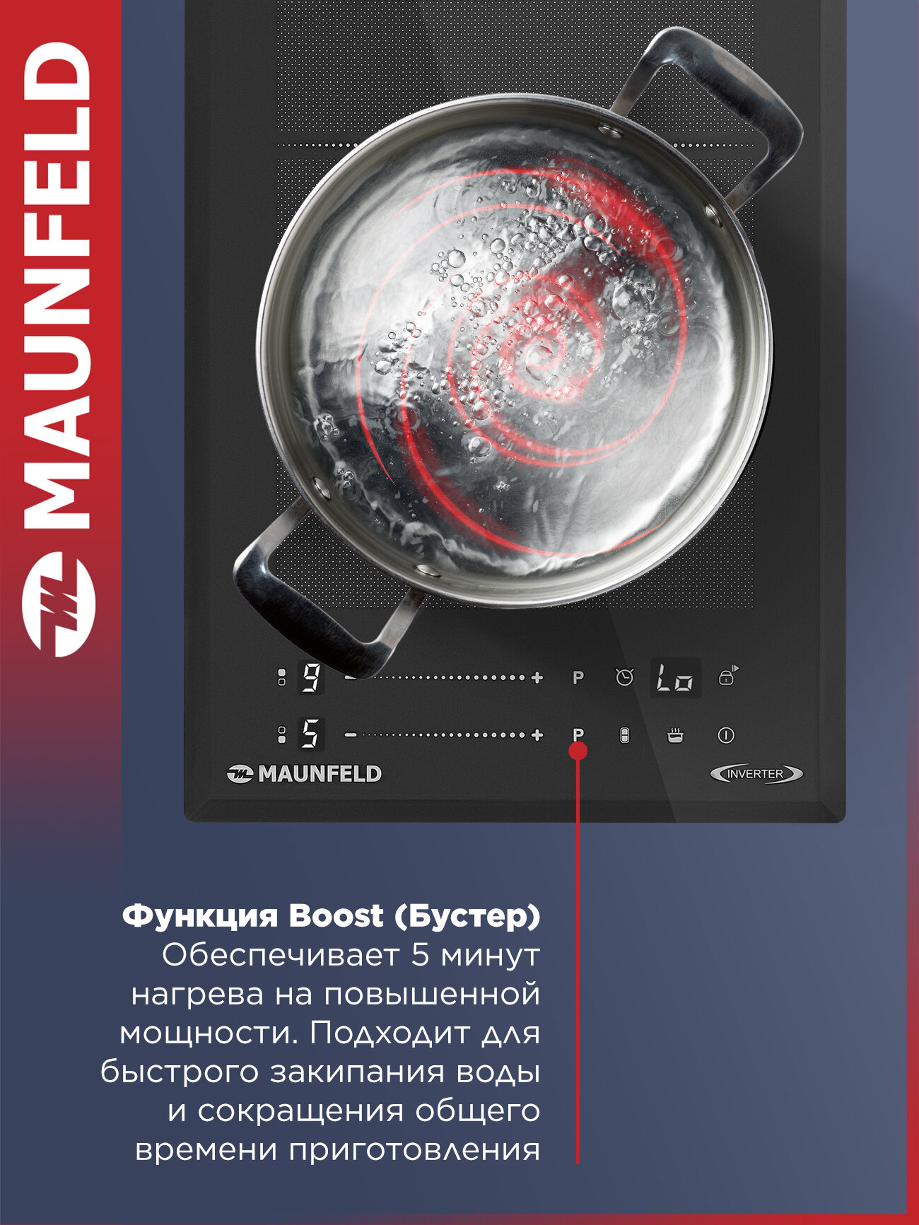 Индукционная варочная панель MAUNFELD CVI292S2FDGR Inverter, с инвертором, 2 конфорки, Flex Zone, Booster, графитовый — фото 1