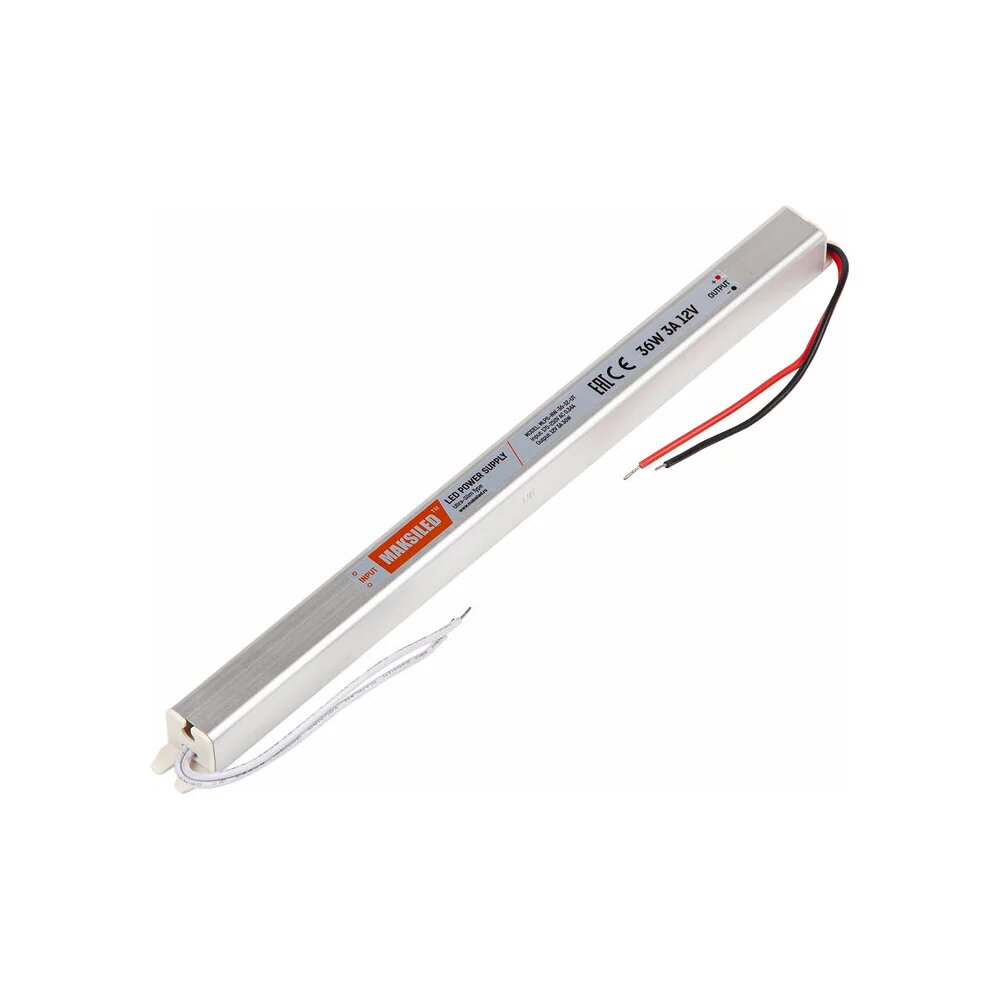 MAKSILED Блок питания 12В 36Вт IP20 3A 283x18x18мм металл MLPS-NW-36-12-UT
