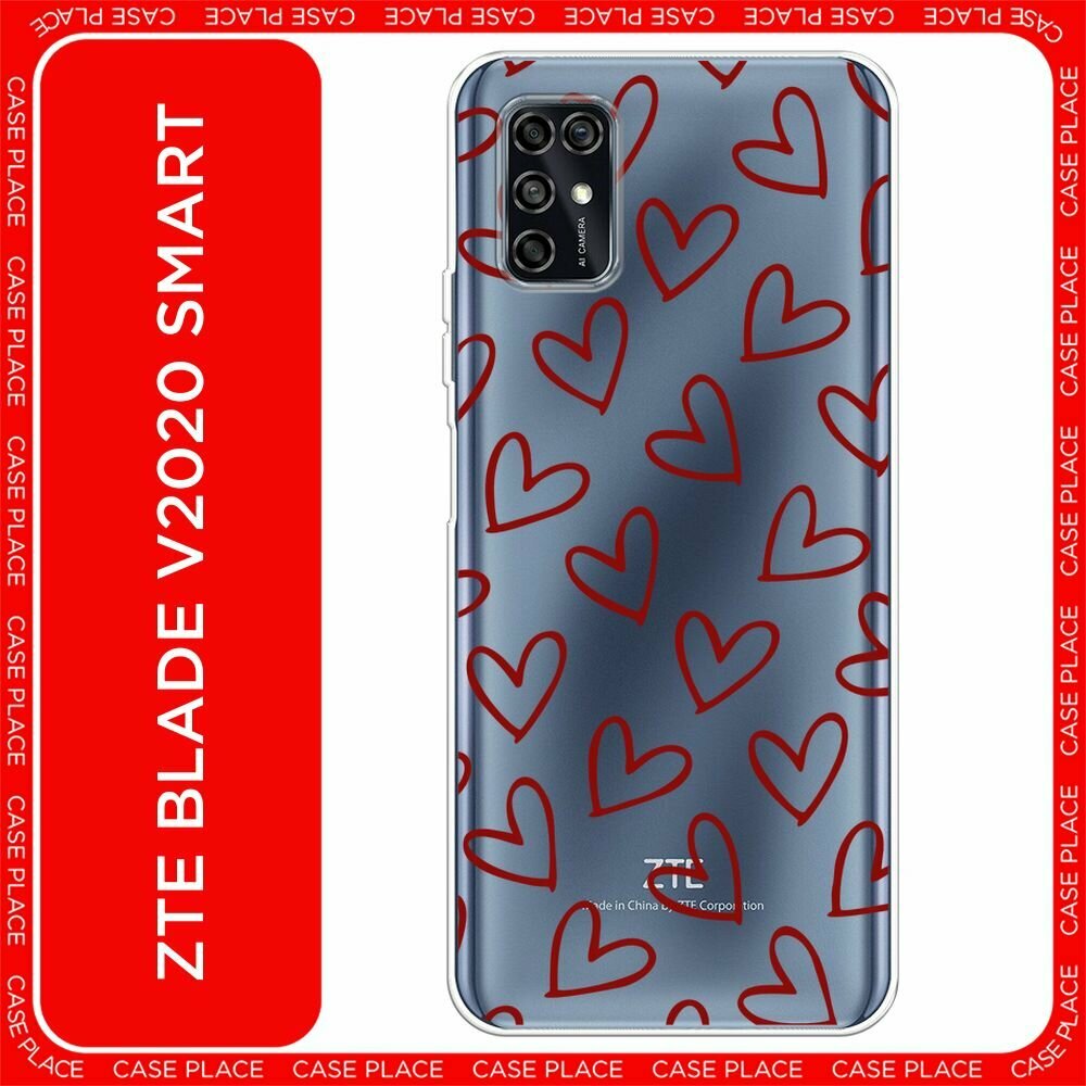 Чехол на ZTE Blade V2020 Smart / ЗТЕ Блейд В2020 Смарт с принтом "Little hearts doodles 2 - 14 февраля", прозрачный