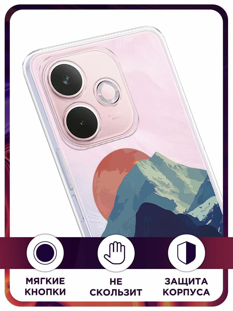 Чехол на Oppo A5 Pro / Оппо А5 Про с принтом "Закат в снежных горах", прозрачный — фото 1