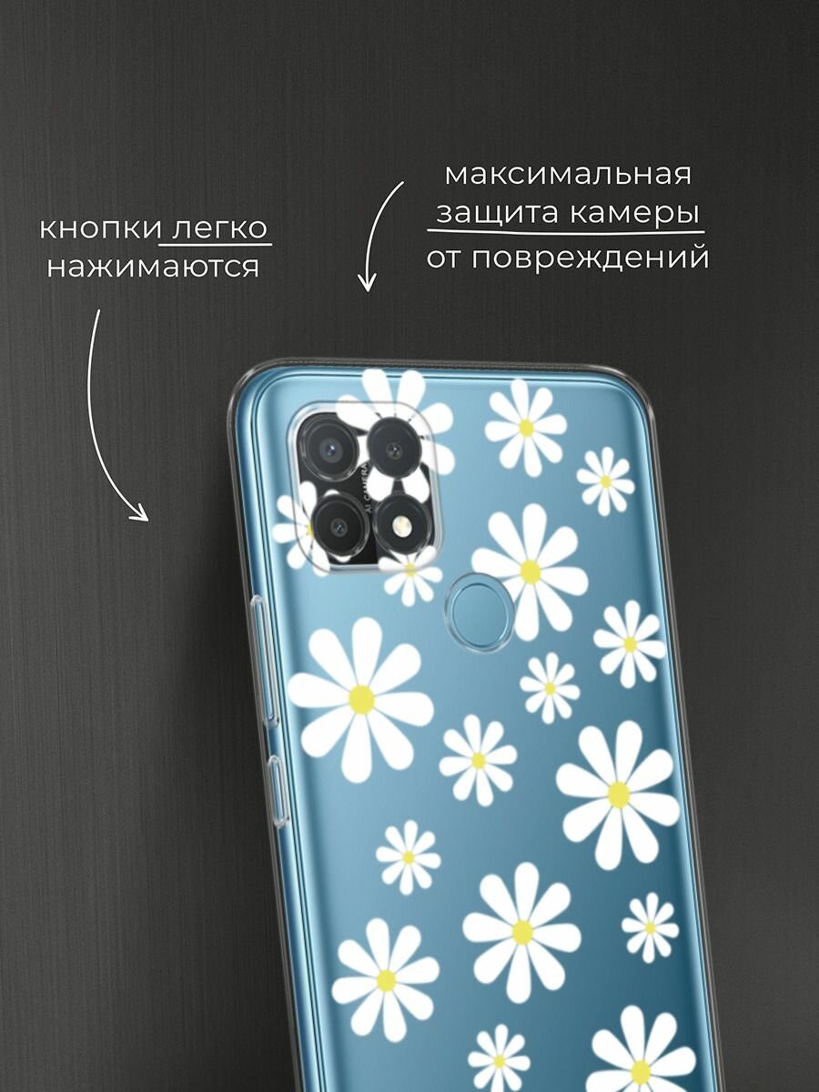 Чехол на Oppo A15/A15s / Оппо А15/A15s с принтом "Большие ромашки", прозрачный — фото 1