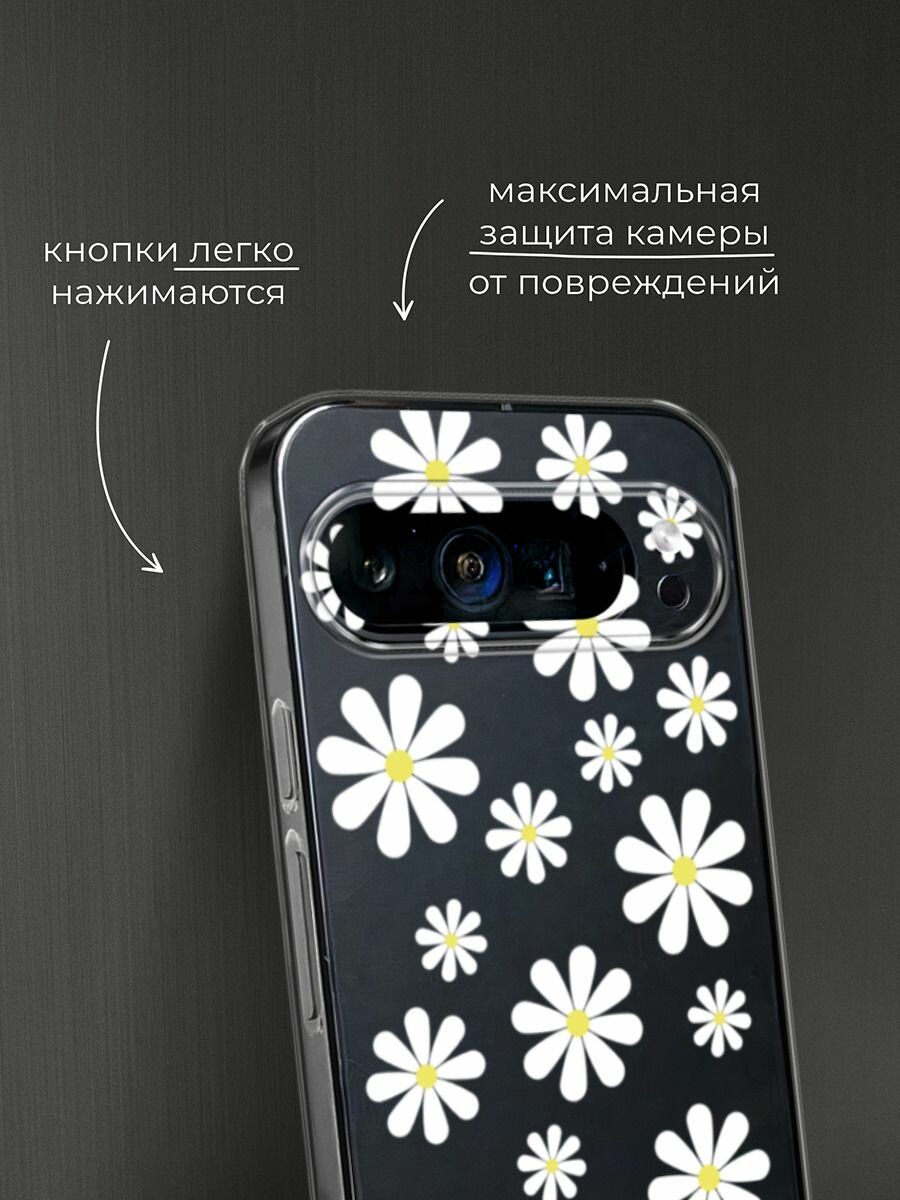 Чехол на Google Pixel 9 Pro XL / Гугл Пиксель 9 Про XL с принтом "Большие ромашки", прозрачный — фото 1
