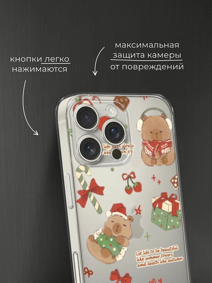 Чехол на Apple iPhone 16 Pro Max / Айфон 16 Про Макс с принтом "Капибара перед рождеством", прозрачный — фото 1