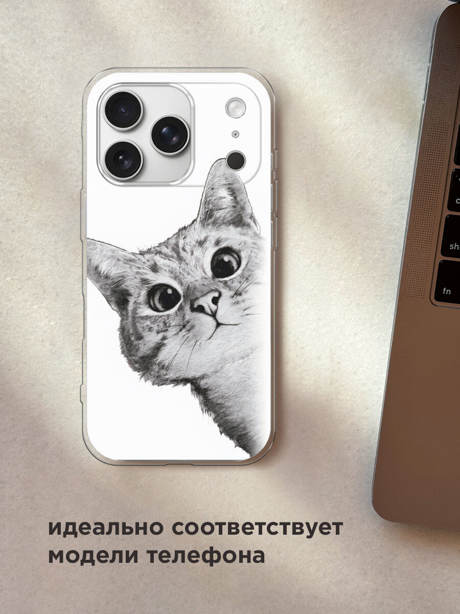 Чехол на Apple iPhone 17 Pro Max / Айфон 17 Про Макс с принтом Кот рисунок черно-белый — фото 1