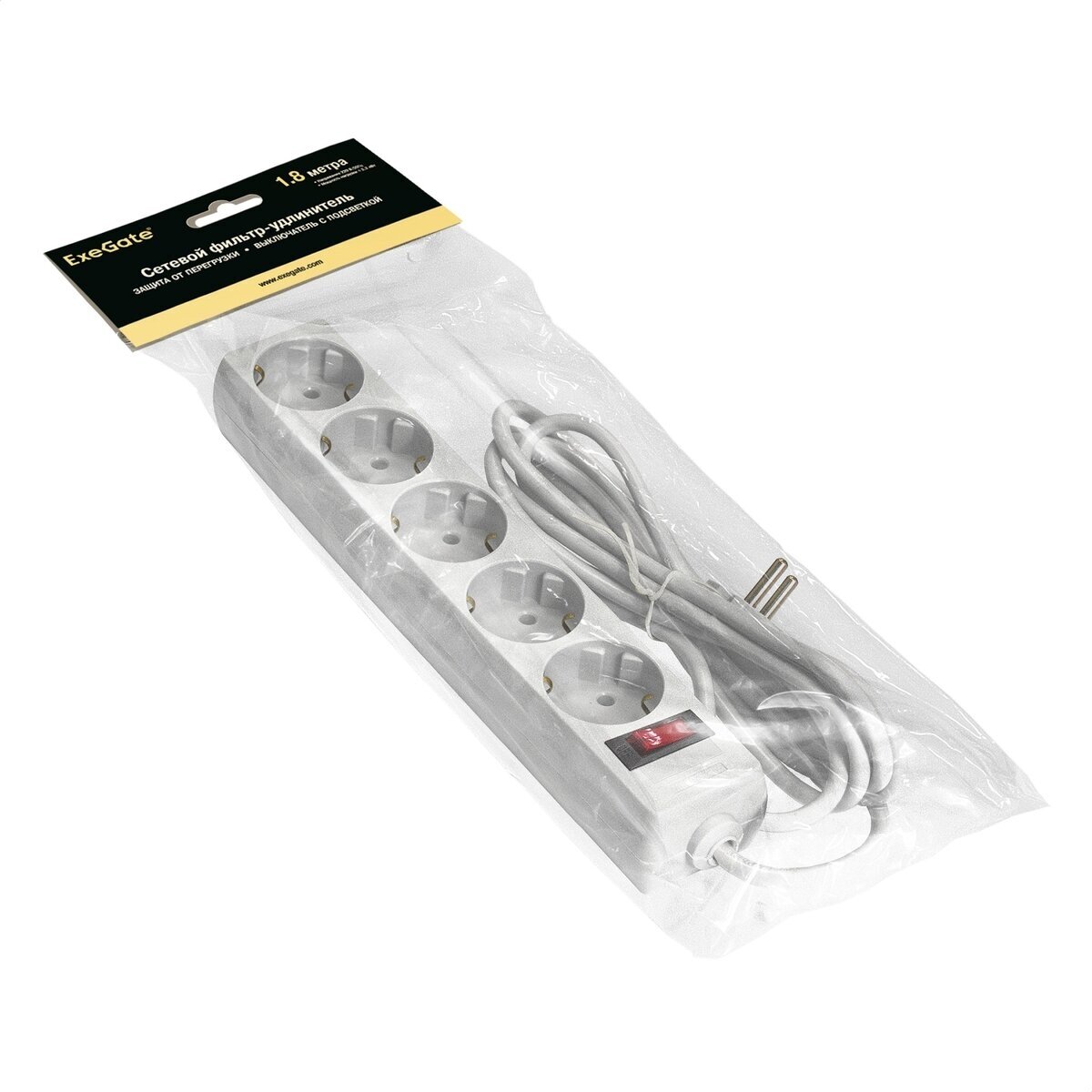 Сетевой фильтр Exegate EX221174RUS Сетевой фильтр Exegate SP-5-1.8W (5 розеток 1.8м евровилка белый)