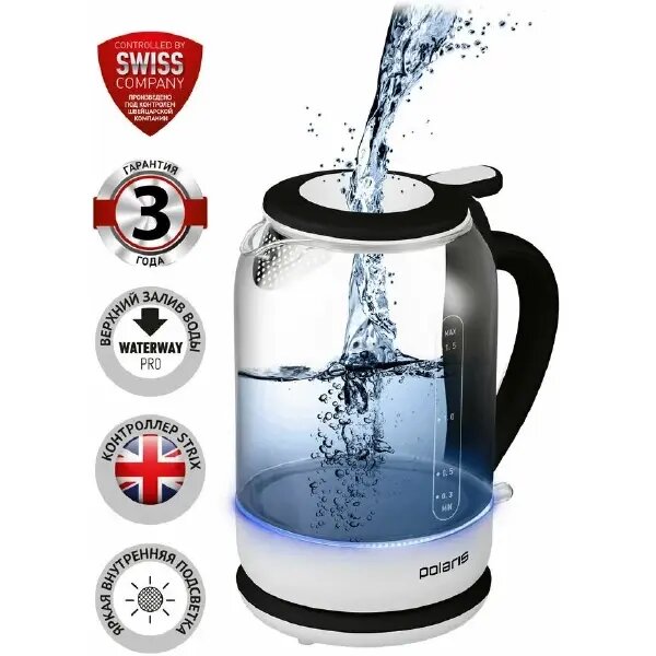 Электрочайник Polaris PWK 1759CGL, Безопасность: Блокировка включения без воды, Вес: 0.94 кг, Гарантия: 3 г
