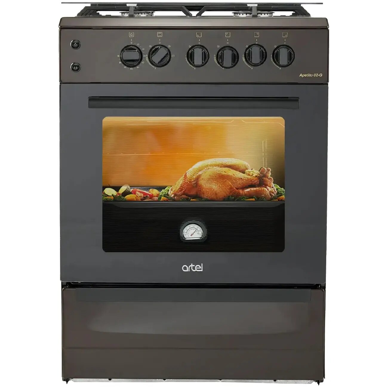 Газовая кухонная плита Artel Apetito 02-G Brown, 3 г, Газовая, Традиционная, 4, 41 кг