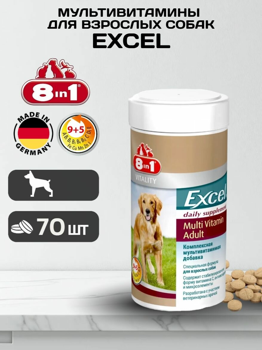 Мультивитаминный комплекс для взрослых собак 8 in 1 Excel Multi Vitamin Adult - 70 таблеток