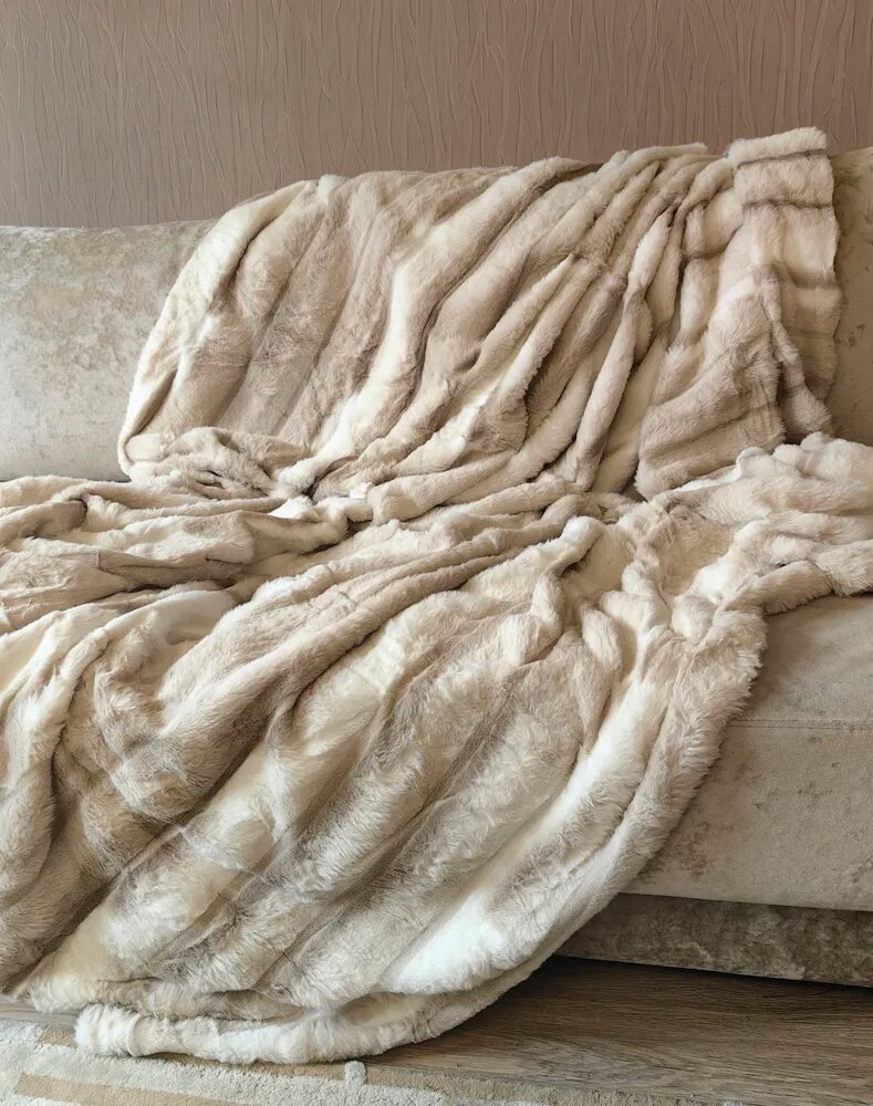 Плед меховой 200х220 2-спальный евро бежевый, плед на диван кровать в гостиную спальню детскую