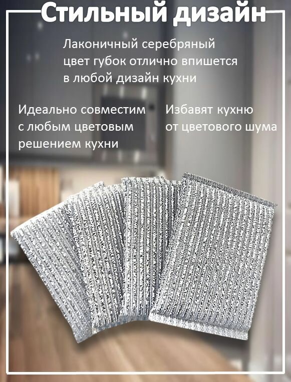 Губка для посуды Gloss Home, для эмали, тефлона, серебро, 4 шт. — фото 1