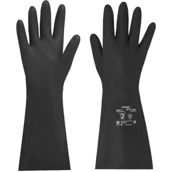 Перчатки латексные Rabbitex (раббитекс) EXPERT КЩС-1 ULTRA STRONG химически устойчивые двухслойные чёрные р-р 10-105 XL (оч больш) 609273 (609273СН)