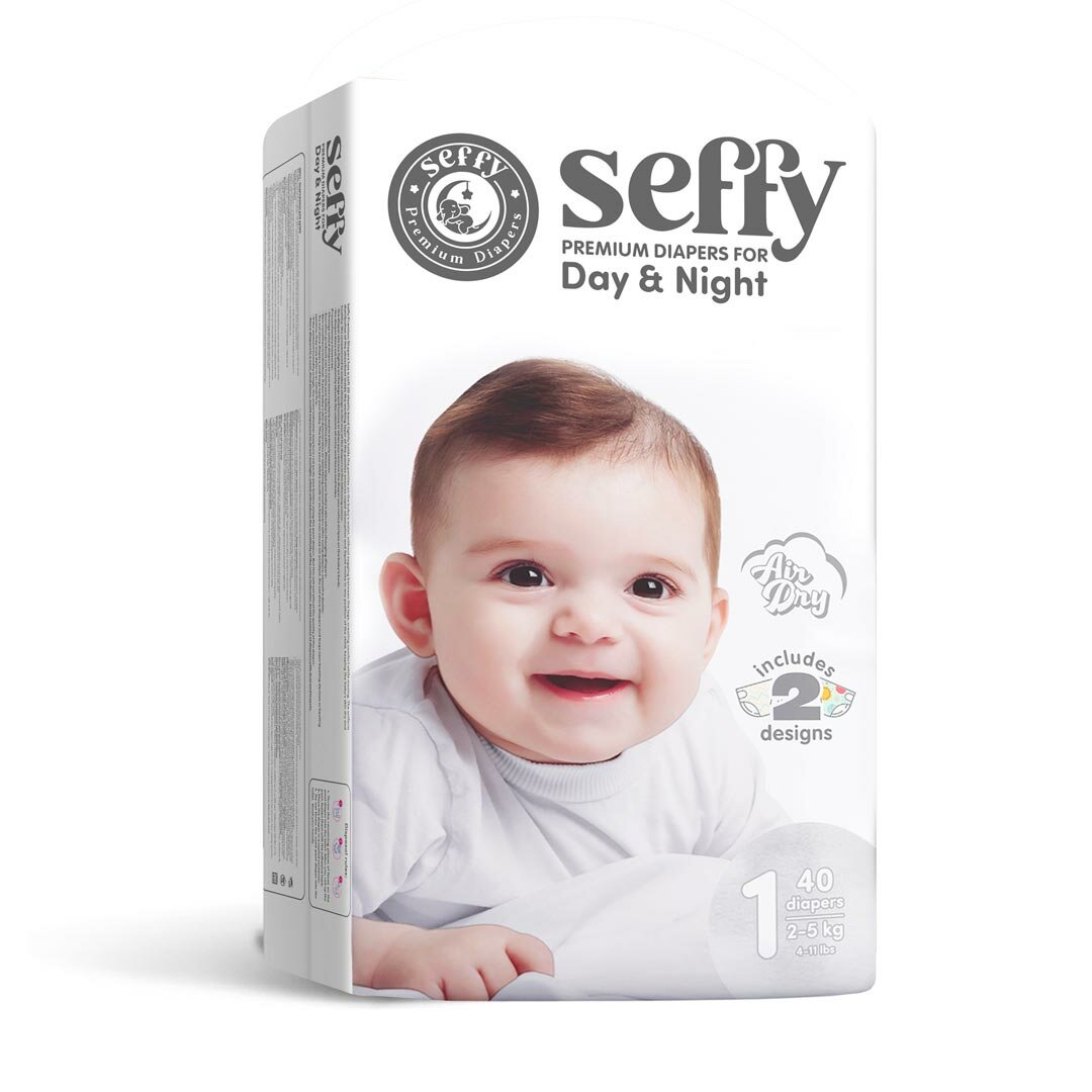 Подгузники Seffy размер 1- 40 шт, гипоаллергенные, grey/white
