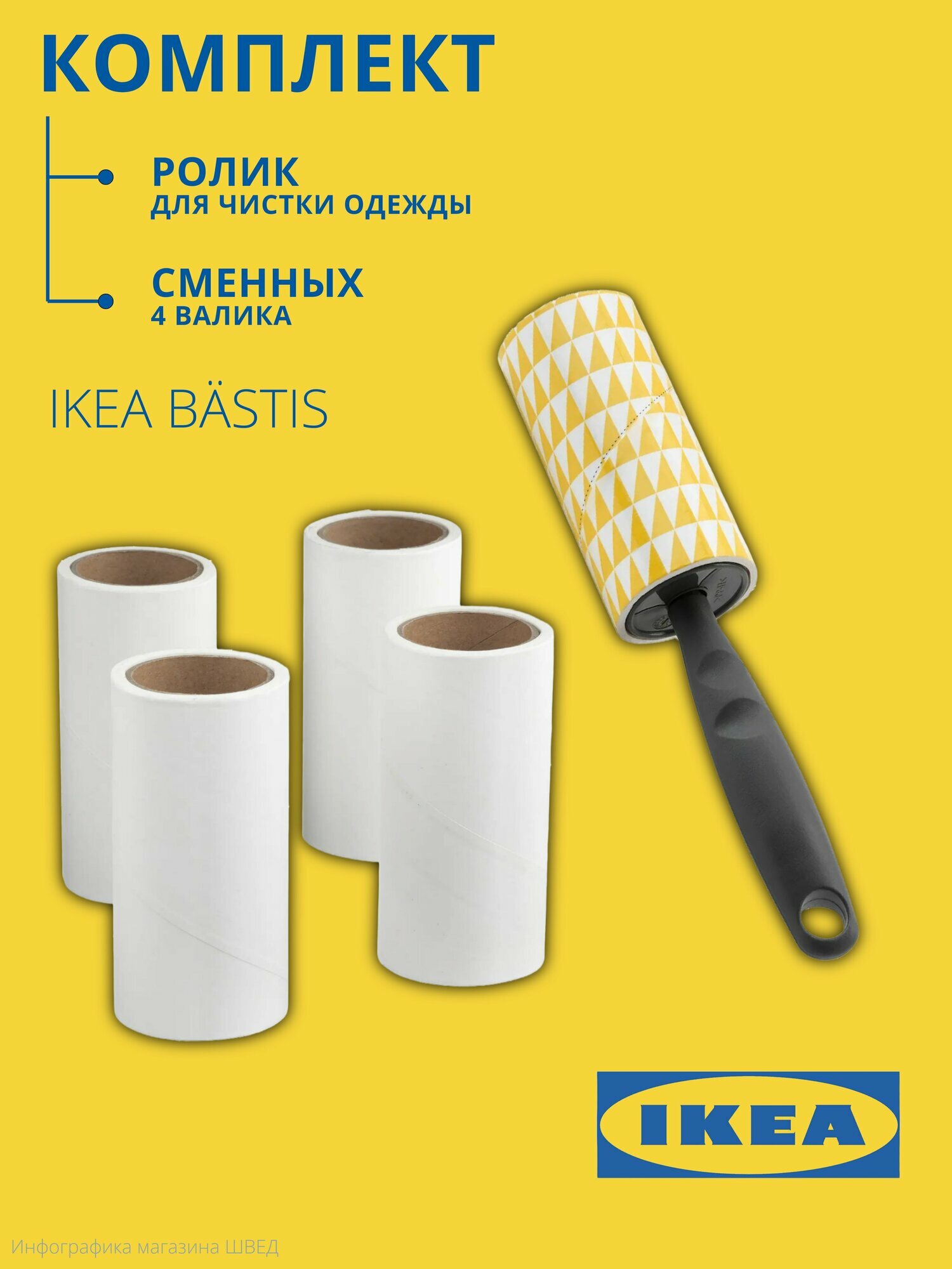 Набор BASTIS IKEA / бэстис икеа ролик для чистки одежды + 4 сменных блока