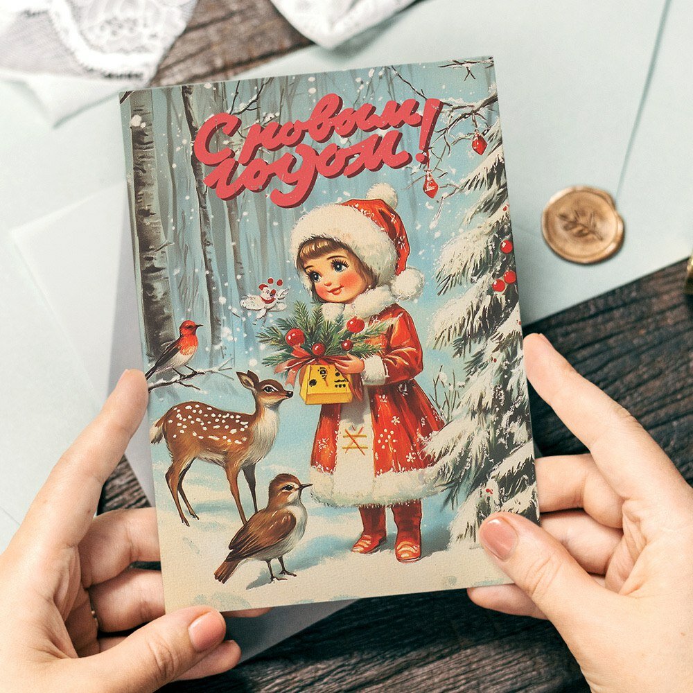Новогодние винтажные открытки, Поздравительная открытка с Новым Годом , красивые яркие принты, формат А5