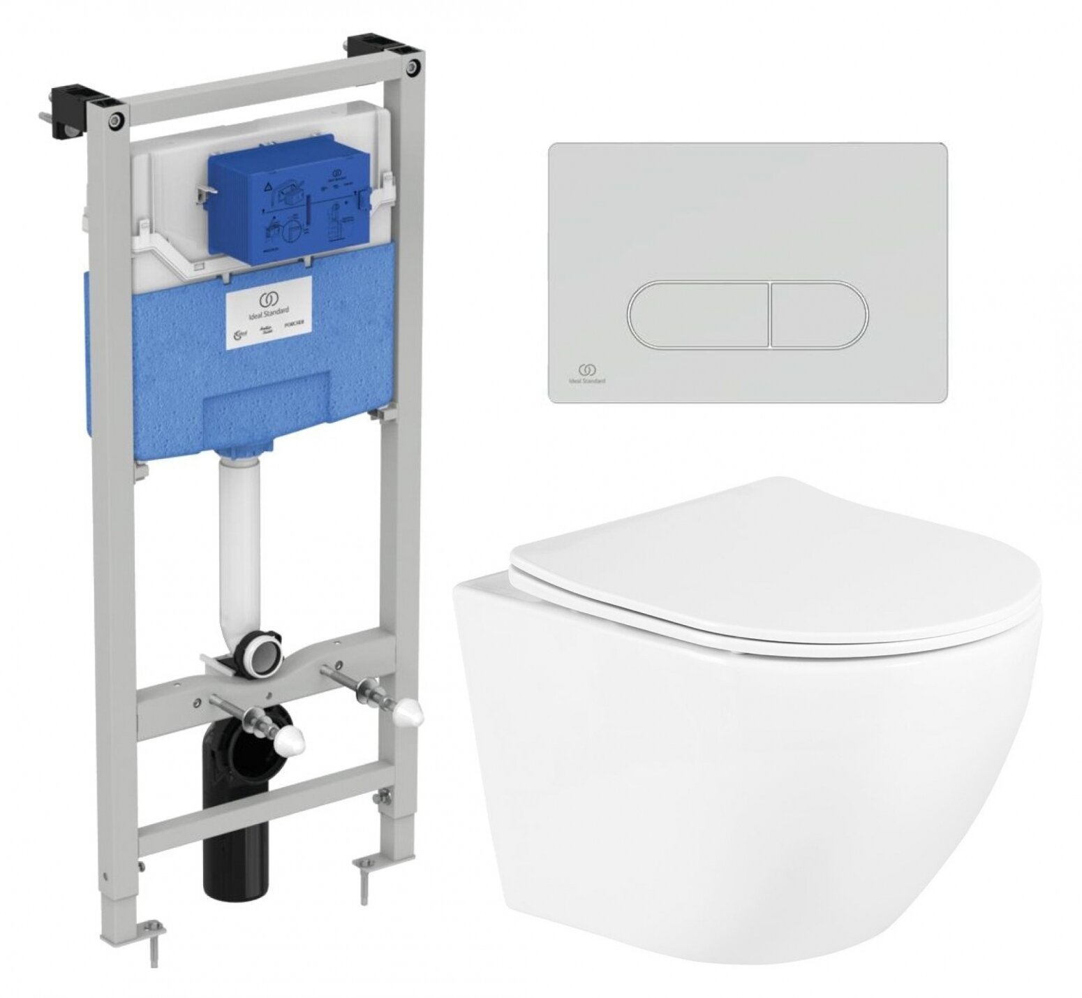 Комплект 3 в 1 инсталляция Ideal Standard + Унитаз подвесной BelBagno Uno BB3105CHR/SC + кнопка хром