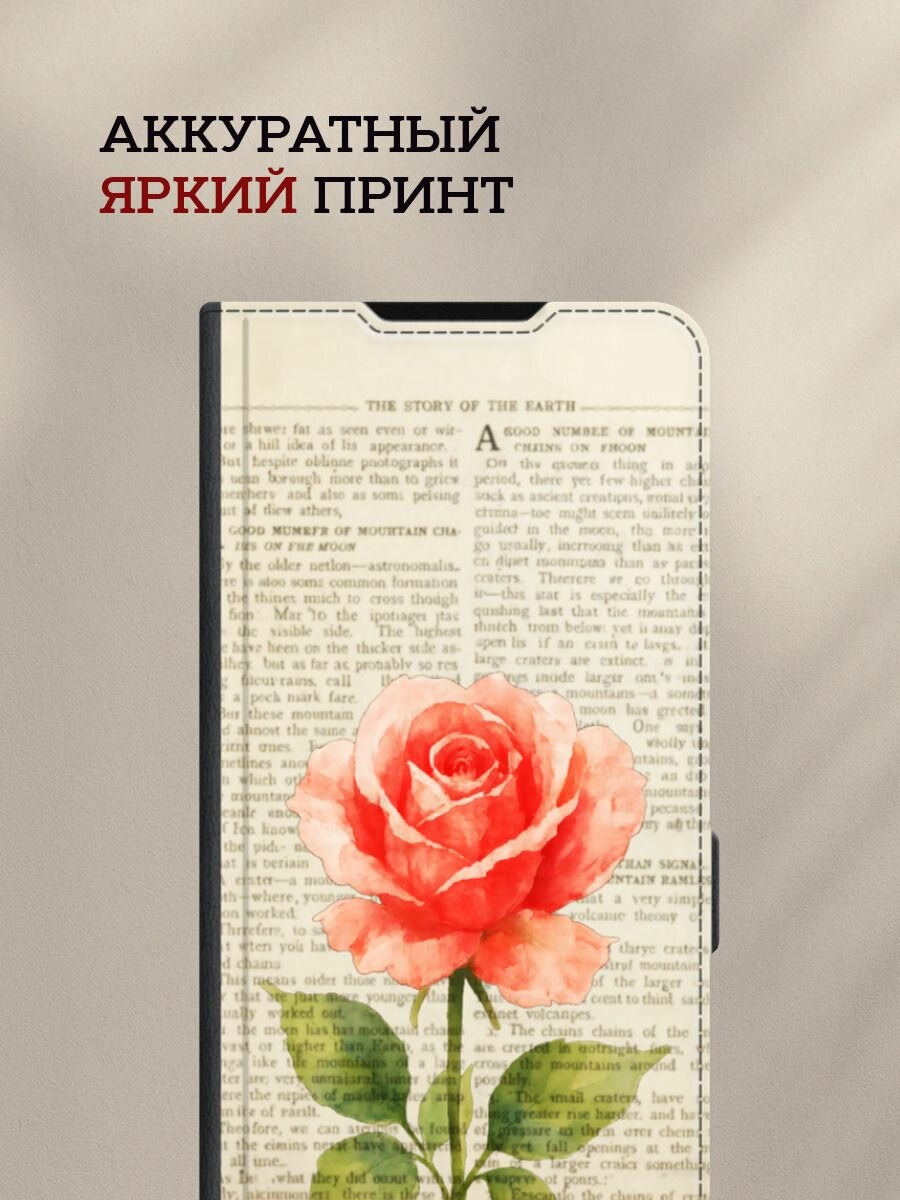 Чехол-книжка на Apple iPhone 16 Pro Max / Айфон 16 Про Макс с принтом Гербарий роза, черный — фото 1