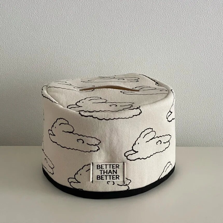 Мягкий чехол для салфеток, с зайцами White, текстиль, круглый