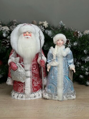 Изображение товара АртМороз Дед мороз и Снегурочка русские 33см; новогодняя игрушка под ёлку; авторская кукла ручной работы; подарок на Новый Год