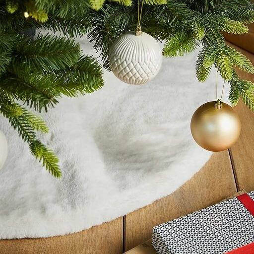 Новогодняя пушистая белая юбка-ковёр под ёлку, диаметр 120см