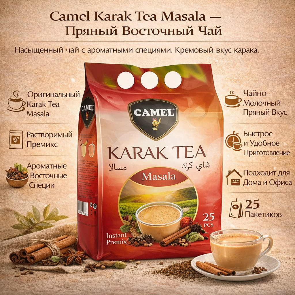 Растворимый Чай "Karak Tea", с Имбирем, Masala, 25 Пакетиков