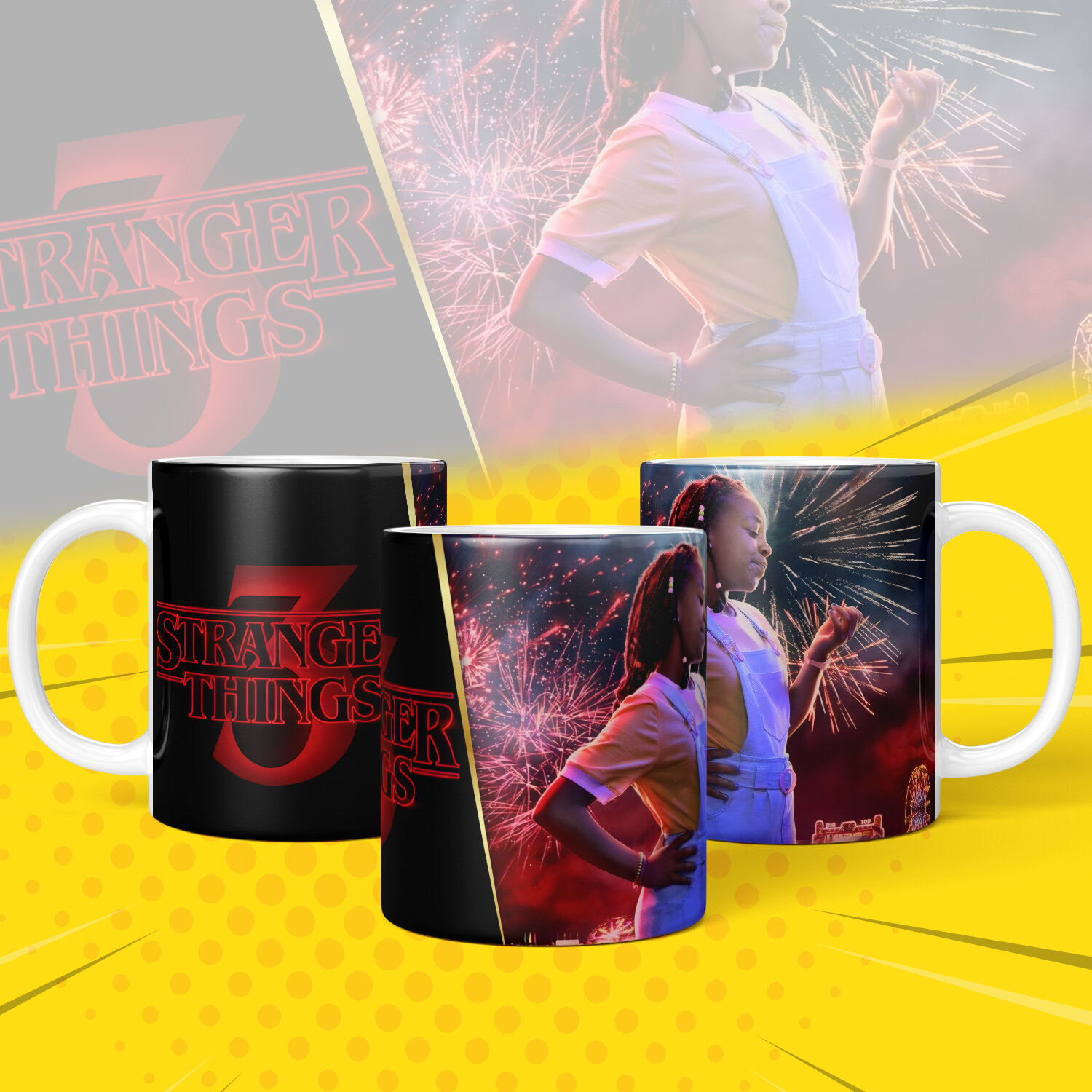 Кружка, "Очень Странные Дела", персонажи сериала "Strenger Things 3" яркий принт 330 мл, 1 шт