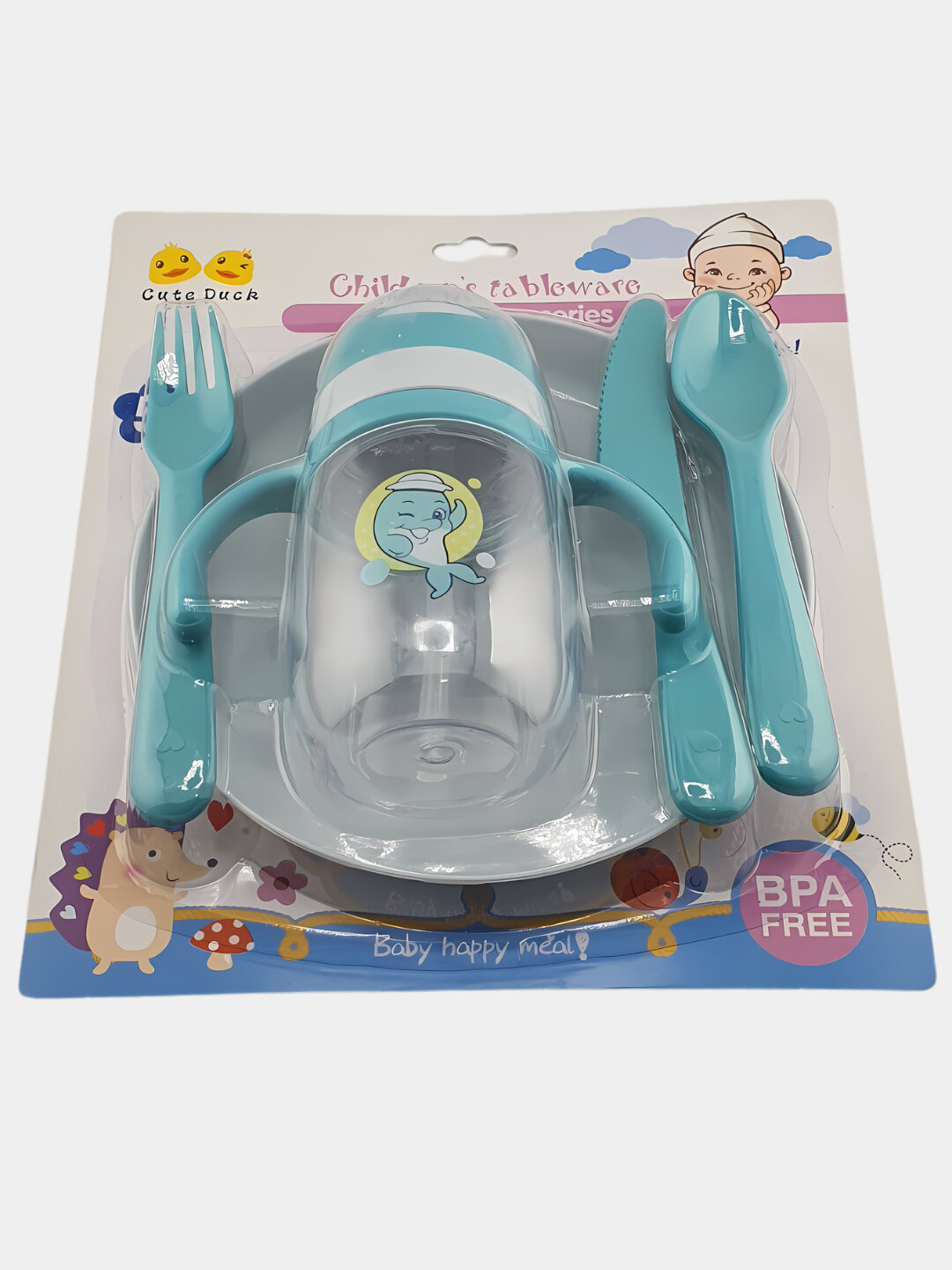 Набор посуды, детский, 5 предметов, чашка/тарелка/ложка/вилка/нож