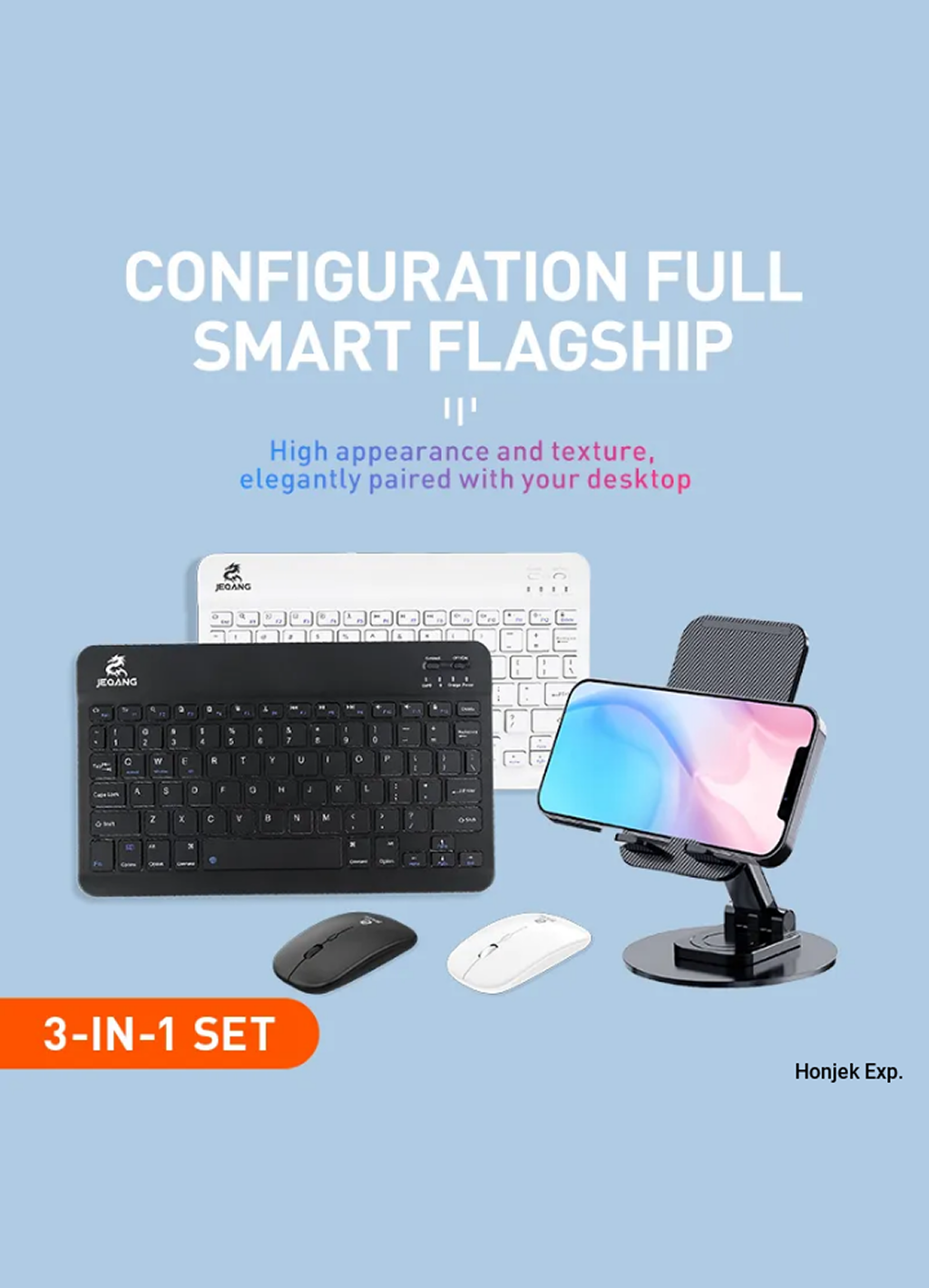 Комплект JEQANG JB-986, клавиатура, мышь, держатель для телефона, Bluetooth, черный