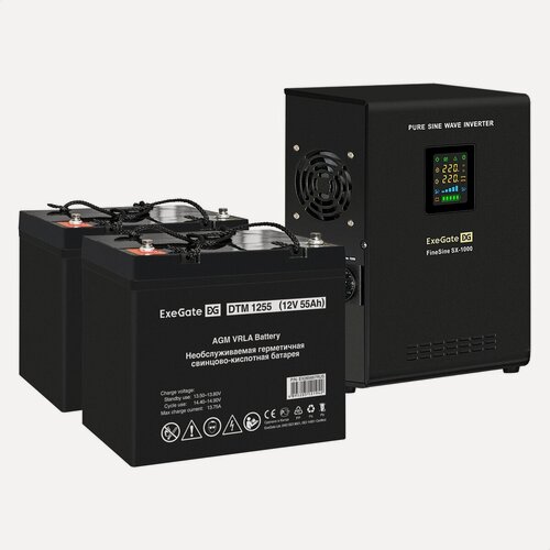Изображение товара Комплект ИБП EX295997RUS + батарея 55Aч EX285667RUS 1шт ExeGate FineSine SX-1000. LCD. AVR.2SH 1000ВА/600Вт