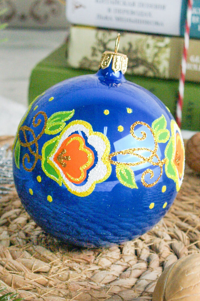 Елочный шар амалия, синий, 75 мм, Елочка С1969-син