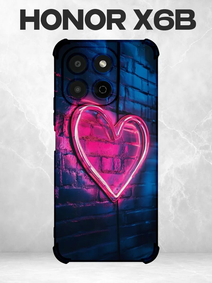 Чехол на Honor X6B неон сердце кирпич