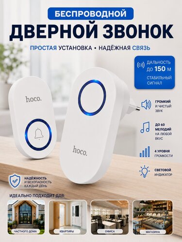 Изображение товара Звонок беспроводной дверной в розетку, Дверной звонок беспроводной в розетку