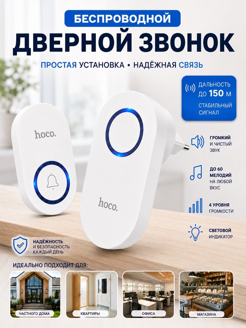 Звонок беспроводной дверной в розетку, Дверной звонок беспроводной в розетку