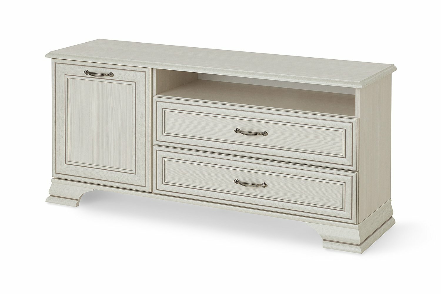 Тумба под ТВ Tiffany, 130х62,4х37 см, 2 ящика, дверца, ниша, ЛДСП/МДФ, цвет вудлайн кремовый