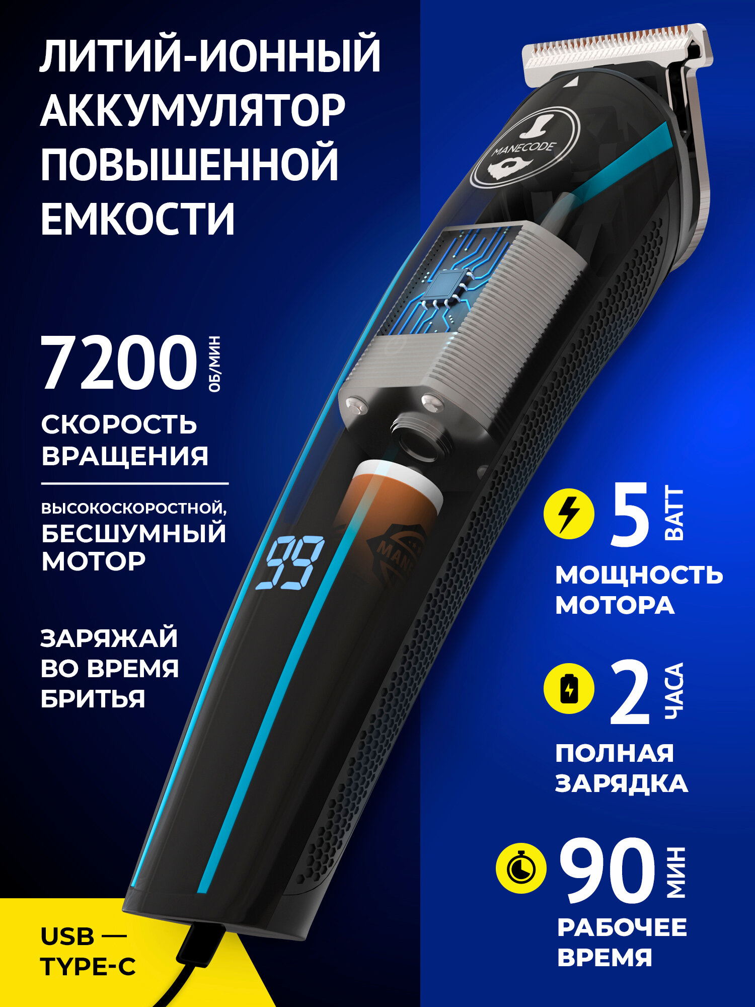 Триммер для бороды и усов Manecode ALL-IN-ONE с насадками для носа, волос и тела, трафарет для бороды в комплекте — фото 1