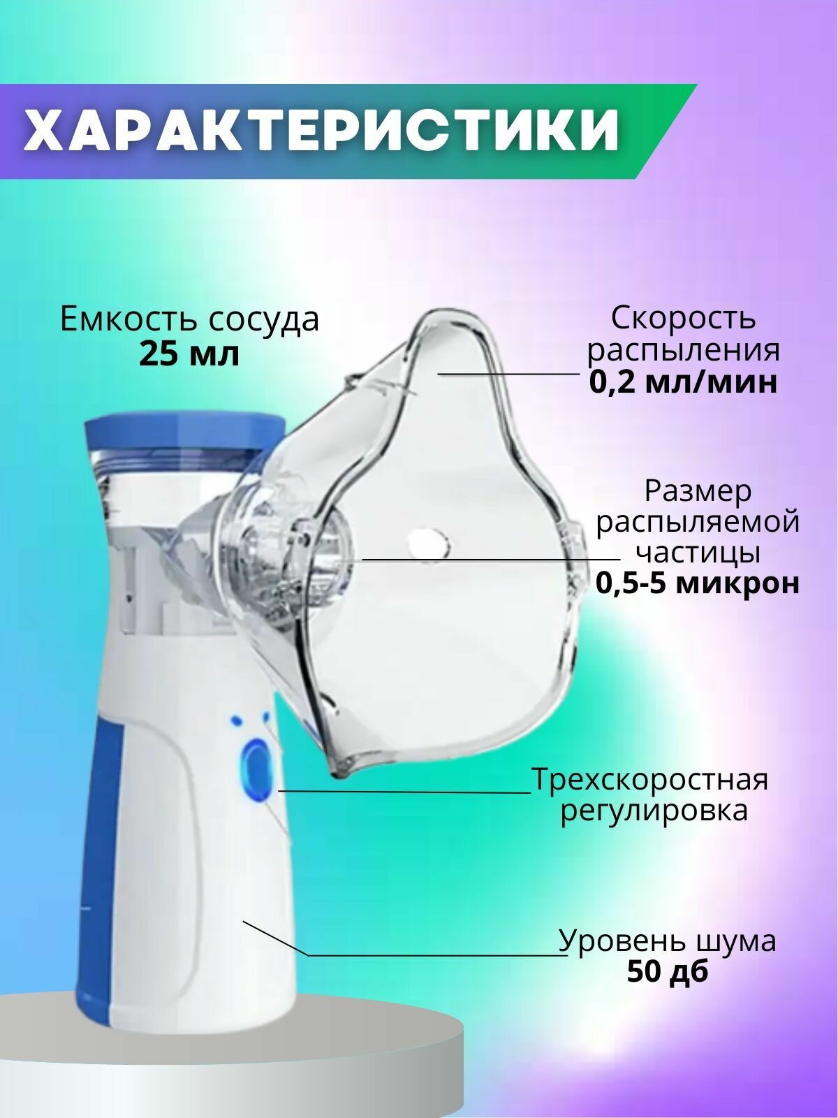 Картинки Портативный небулайзер с 3 насадками, бесшумный, помогает лечить заболевания горла и носа, эффективен от насморка и кашля, подходит для ингаляций детям и взрослым