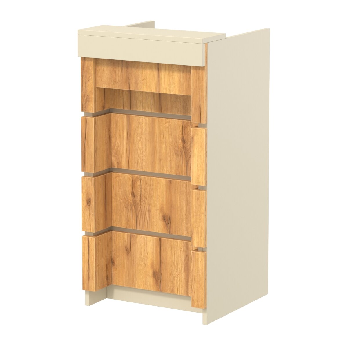 Торговый кассовый прилавок на колесах с утопленным фасадом №УФК-2-1, Крем Вайс и Дуб Золотистый